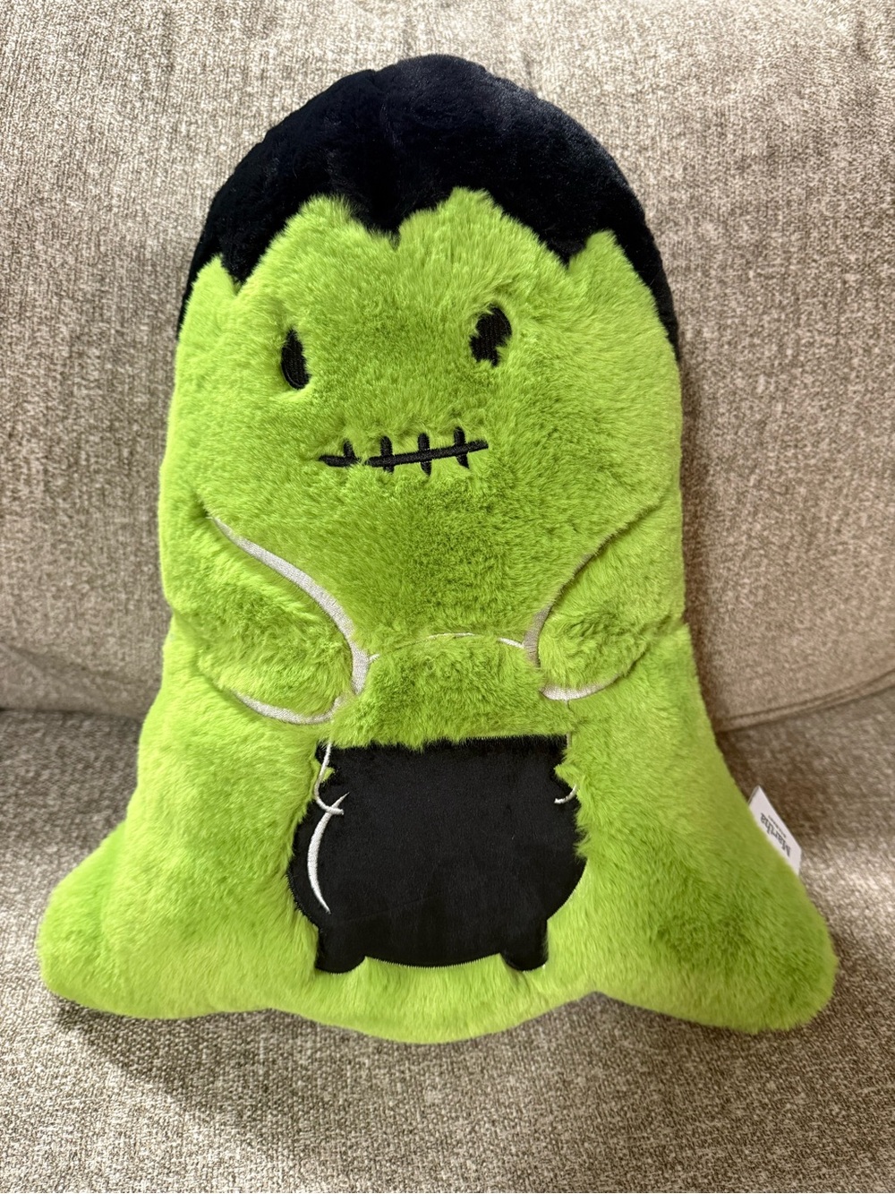 Martha Stewart Plush Green and Black Frankenstein Holiday Pillow